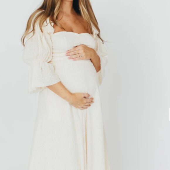 Corrine Tiered Sleeve Maxi Dress with Pockets in Ivory Cream - Bump Friendly - Picture 1 of 5